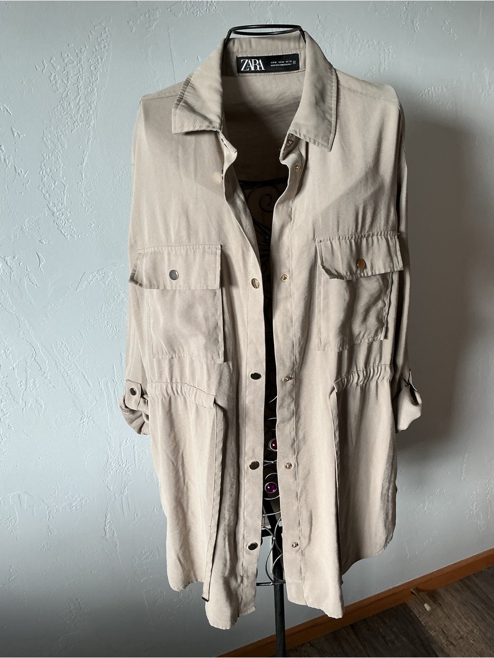 Zara Beige Utility Shirt Jacket